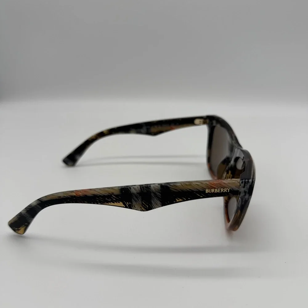 Burberry BE4435 Check Sand Cat Eye Sunglasses Dark Brown Lens 53mm